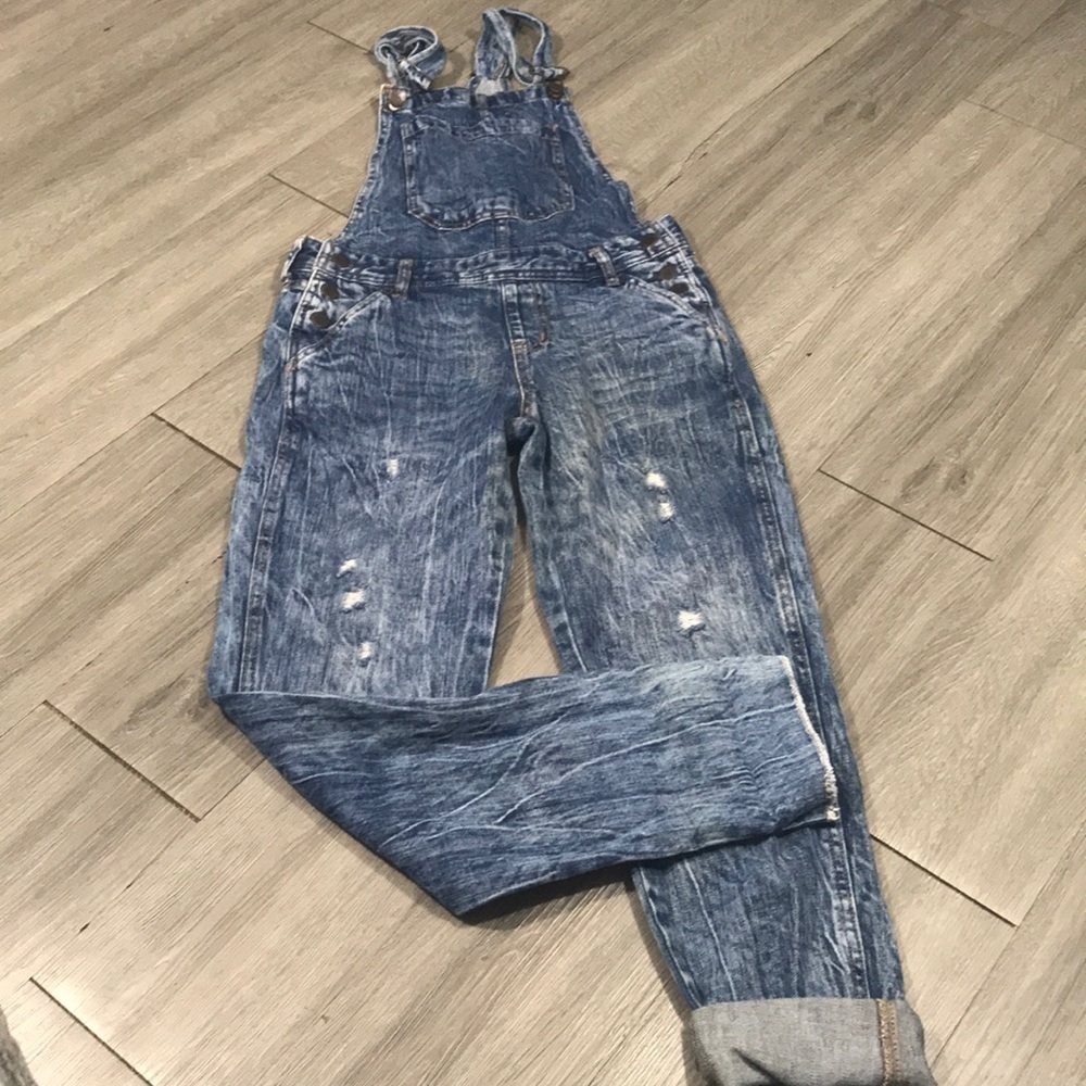 Aeropostale Distressed &‎ Scratched Blue Straight Leg Overalls size XS
